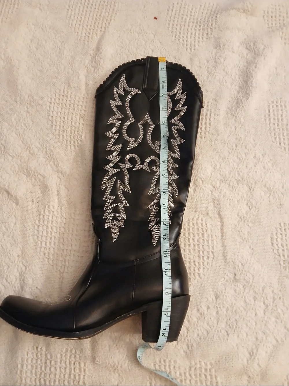Black Embroidered Knee-High Western Boots - Women